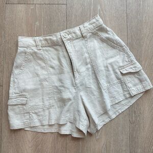 High rise Linen Cream Cargo Shorts